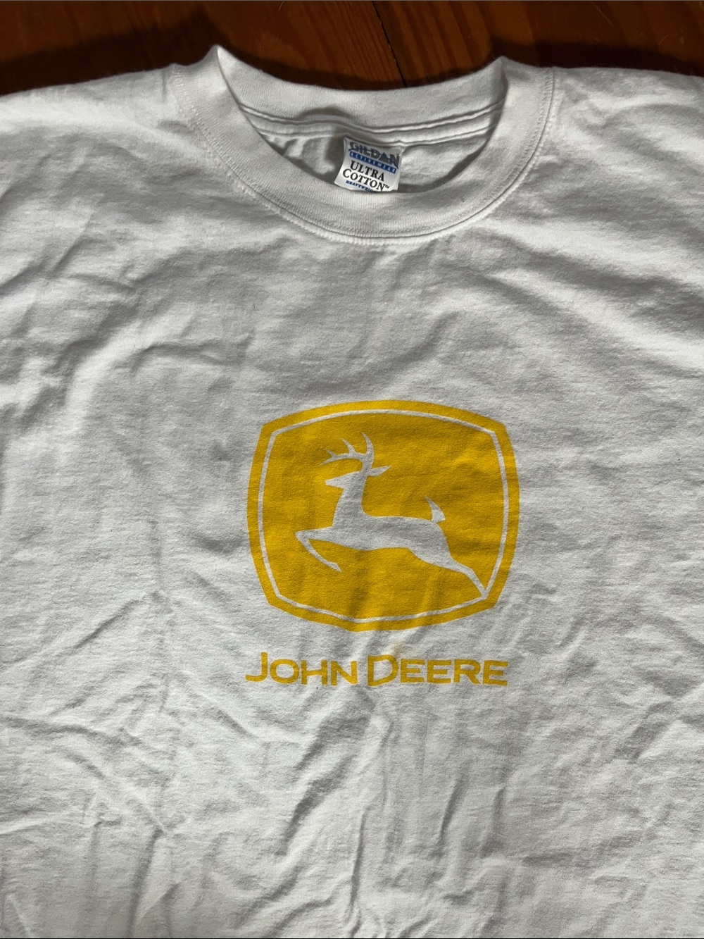 John Deere White T-Shirt with Yellow Logo Shield